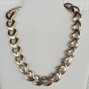 Chunky Gold Tone Choker Necklace 17" Chain Link Vintage Bold Statement